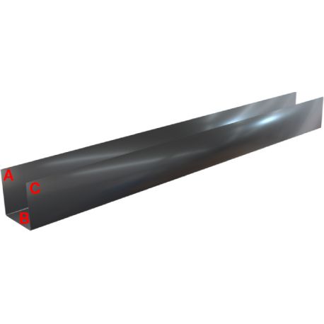 Pliage U aluminium noir RAL 9005 ( 0,7 mm ) - Longueur 2 mètres - A:10 mm - B:60 mm - C:10 mm