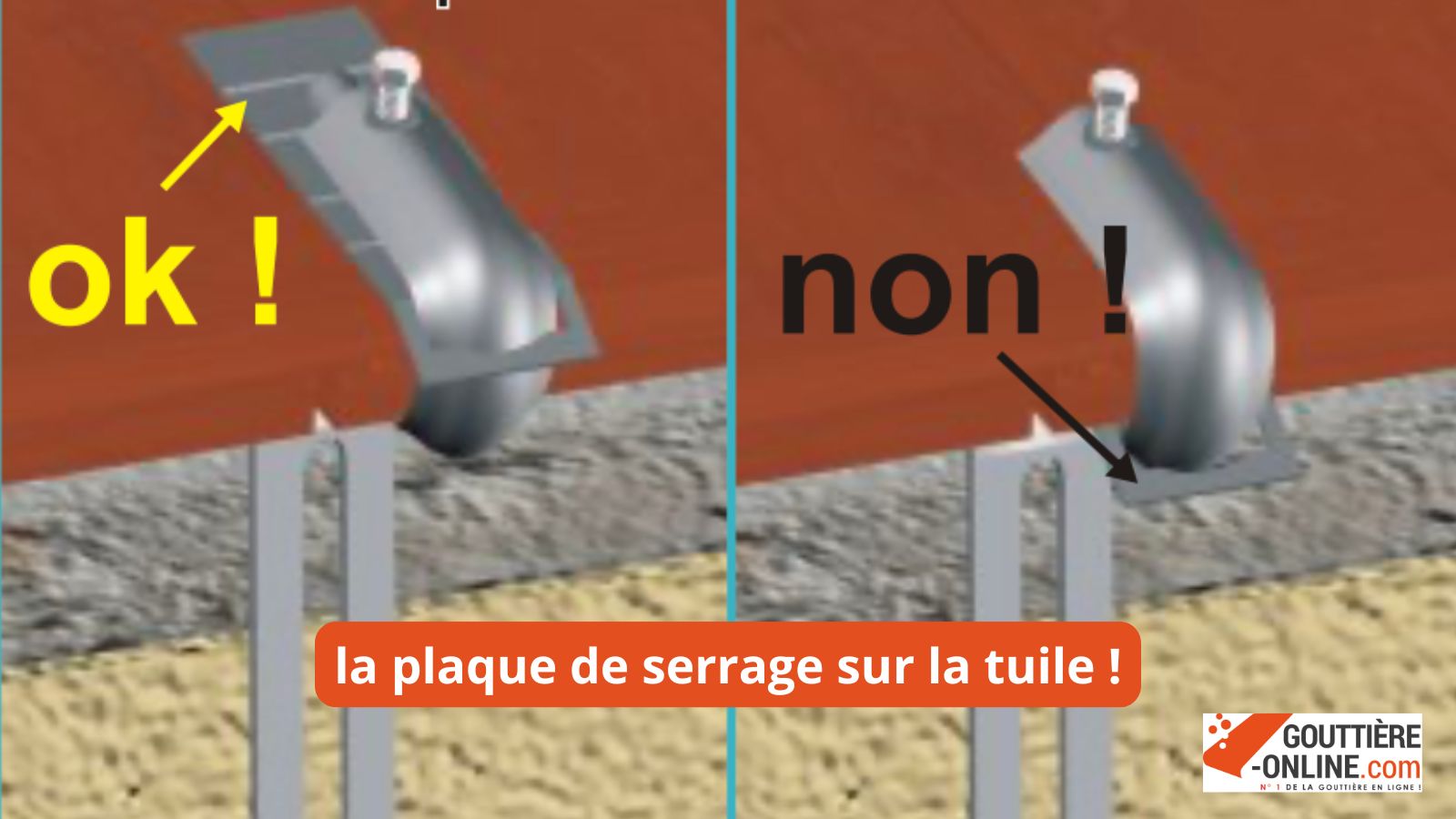 Installation fixation tuile pour crochet gouttière aluminium