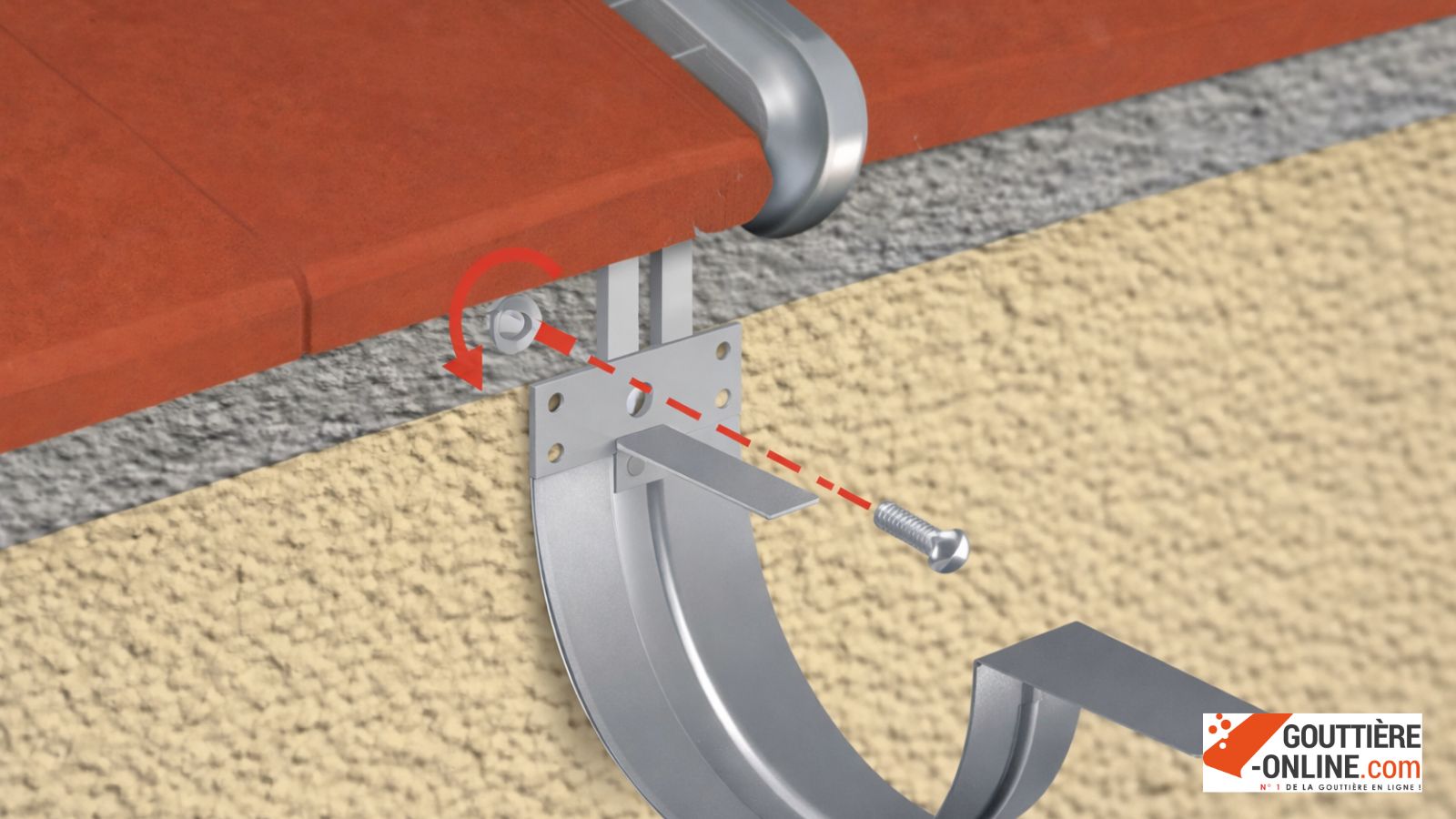 Fixation tuile avec plaquette de serrage gouttière aluminium