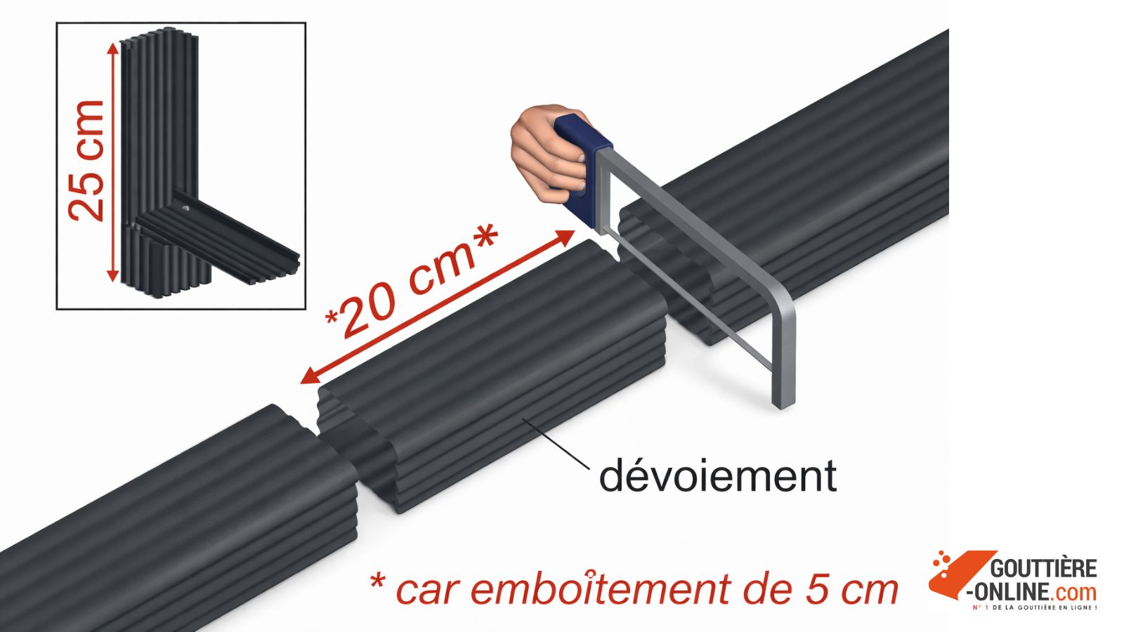 installation récupérateur eau gouttière aluminium descente 60x80