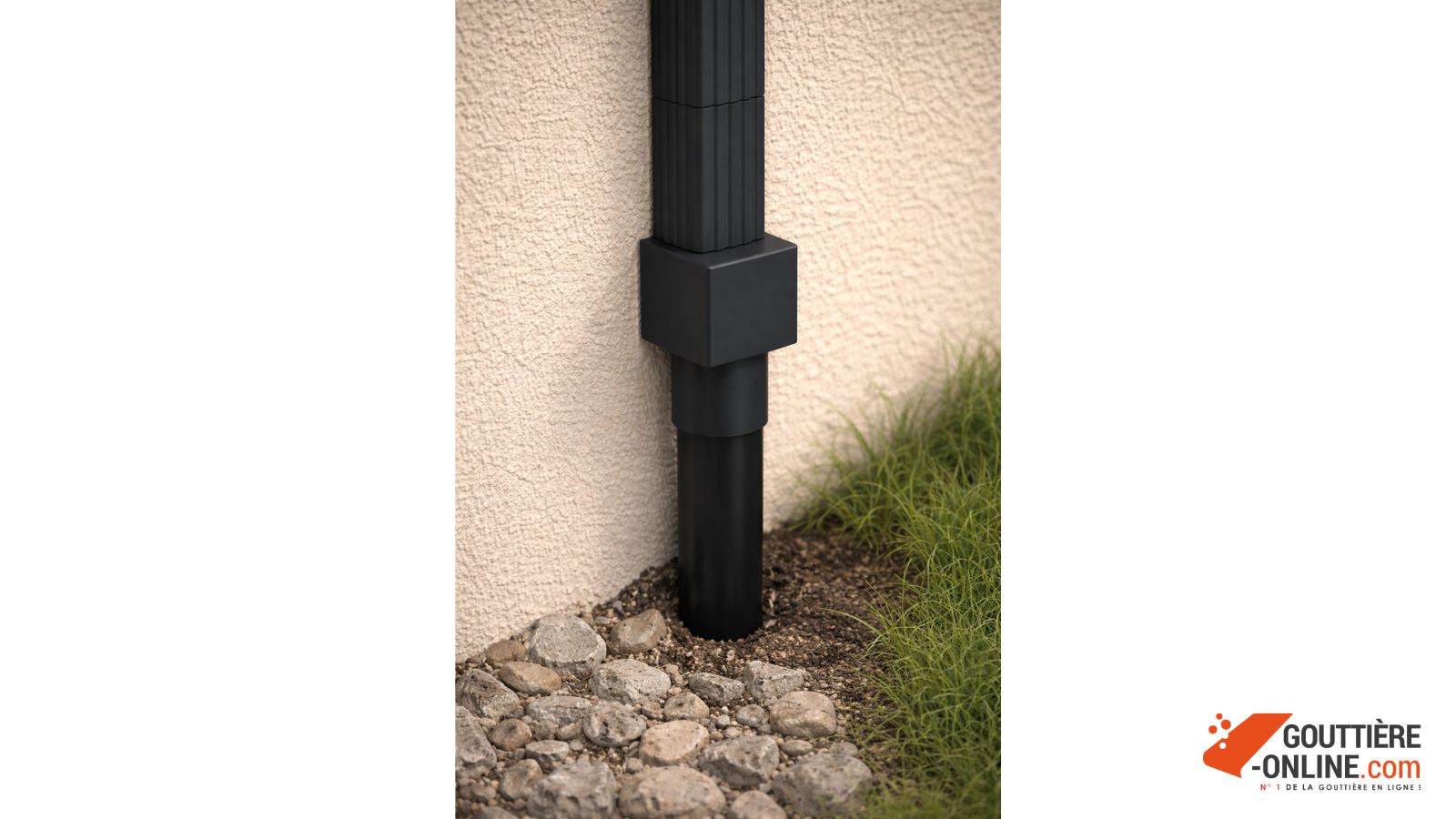 Adaptateur PVC cylindrique pour relier une descente Alu rectangulaire sur un tuyau cylindrique