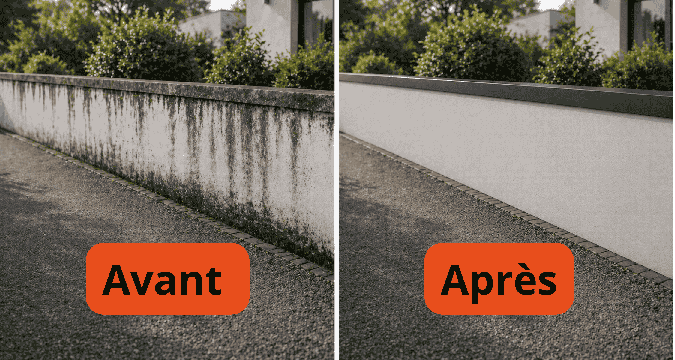 Avant après couvertine aluminium sur muret - sans et avec couvertine